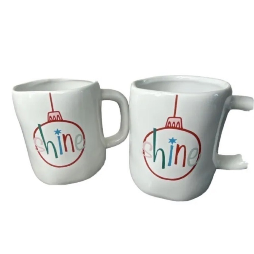 PIER 1 Set Of Two SHINE Holiday Christmas Ornament Coffee Cup Mug NWT, Retired